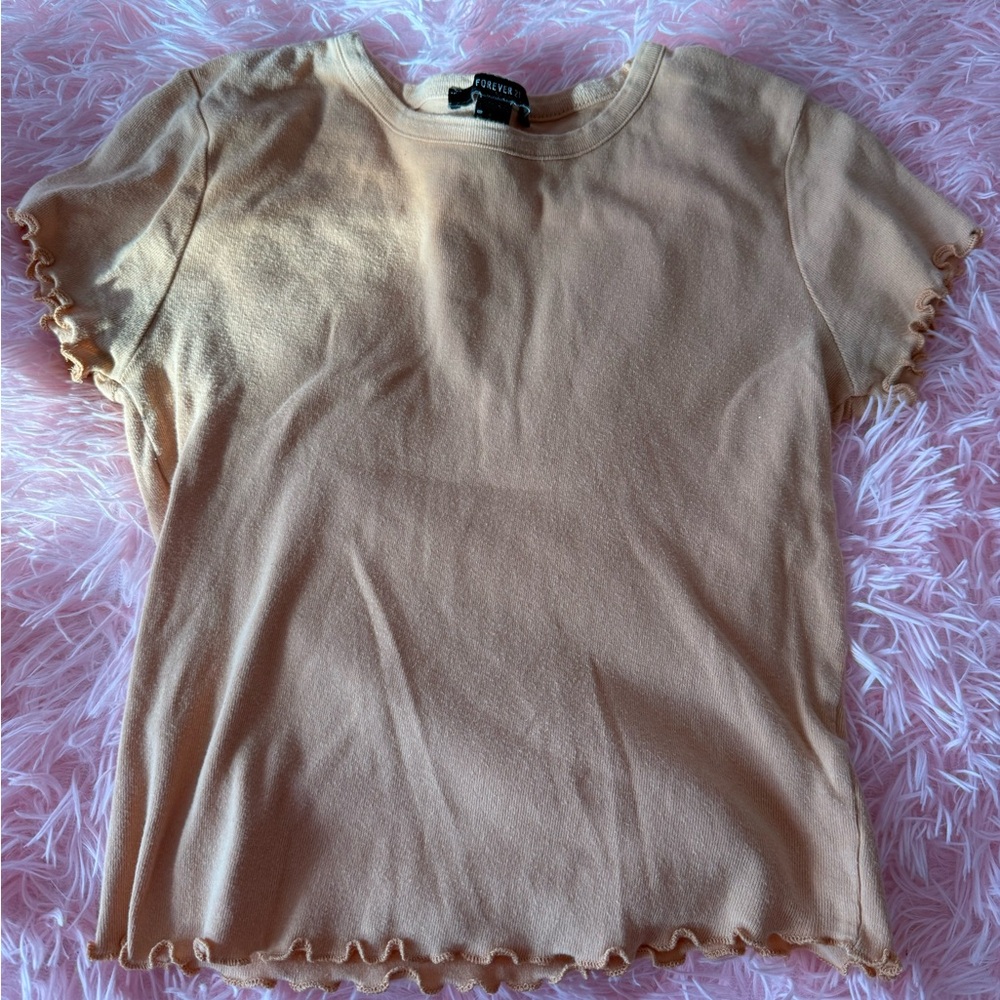 Forever 21 Orange Ruffled Short Sleeve T-Shirt